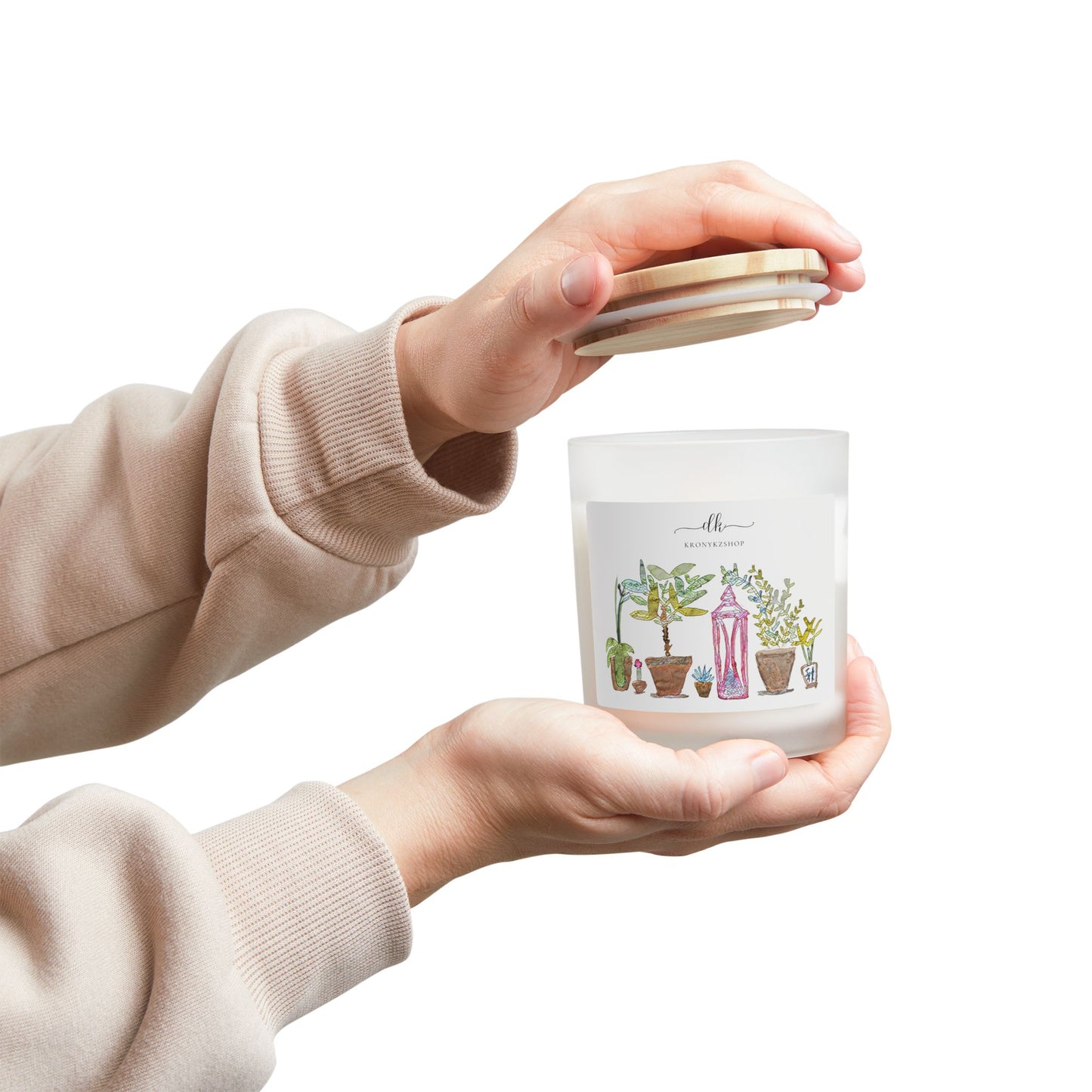Scented Frosted Glass Candle [11oz] Plants