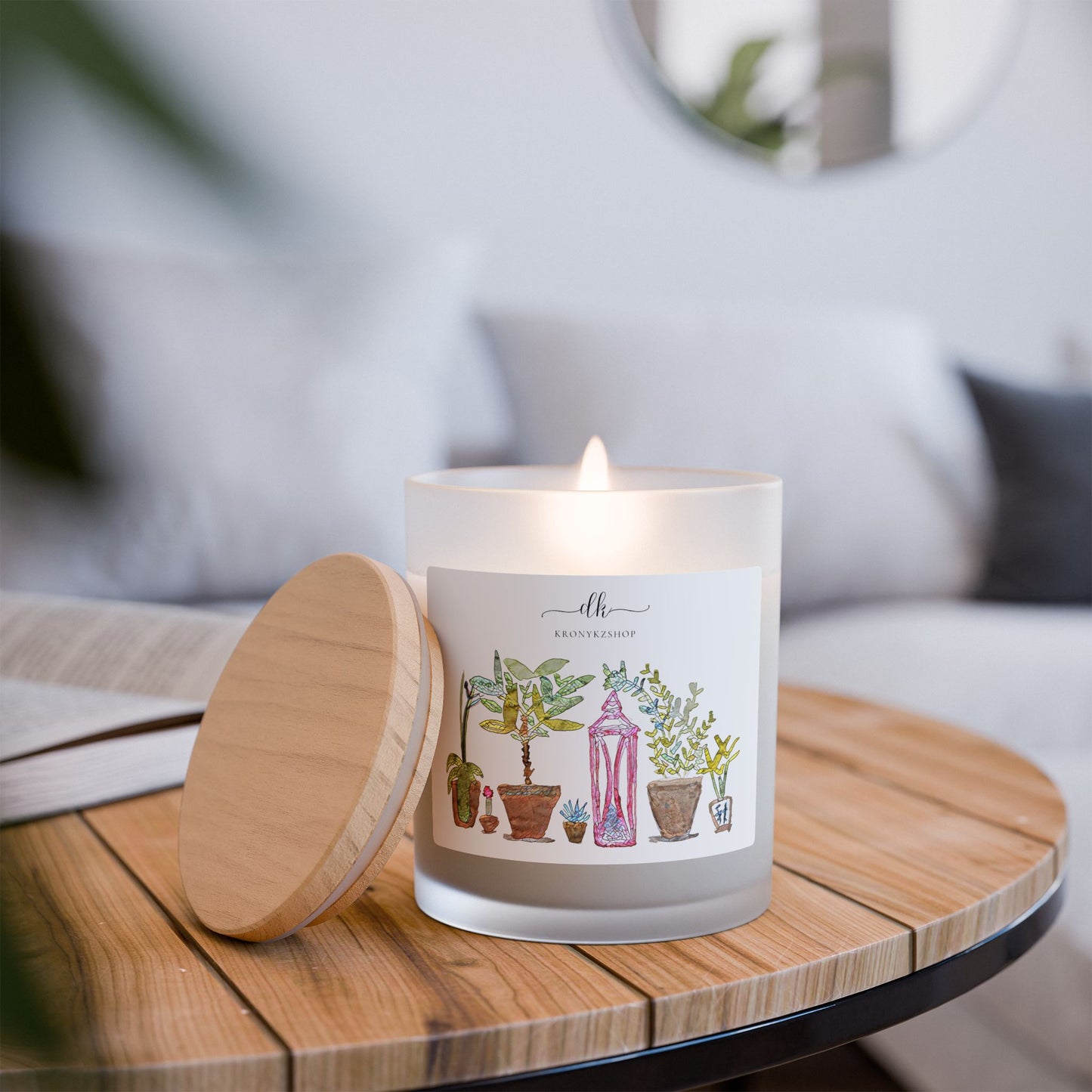 Scented Frosted Glass Candle [11oz] Plants