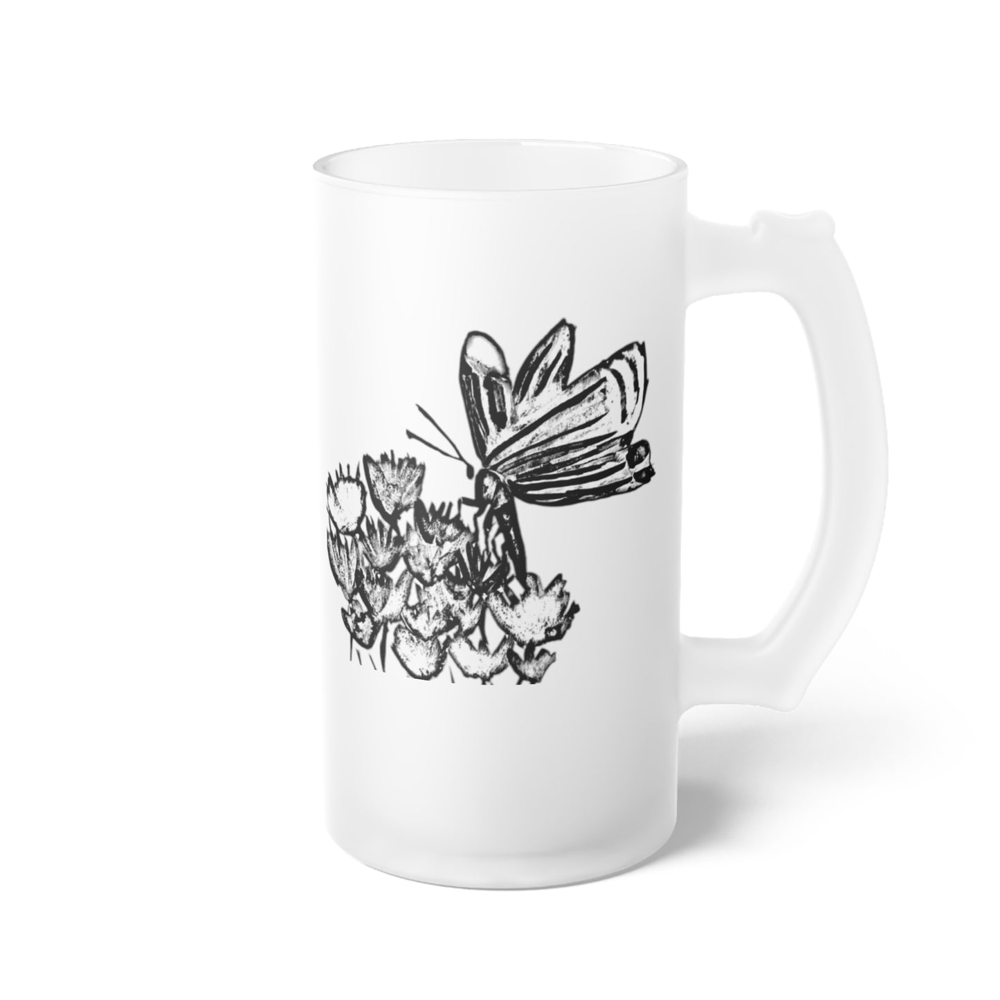 Frosted Glass Mug [16oz] Butterfly