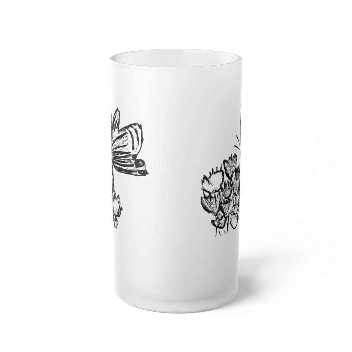 Frosted Glass Mug [16oz] Butterfly