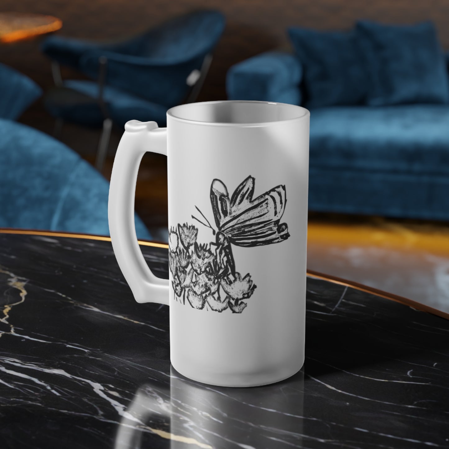 Frosted Glass Mug [16oz] Butterfly